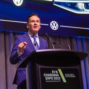 Volkswagen president speaking at the EV & Charging Expo